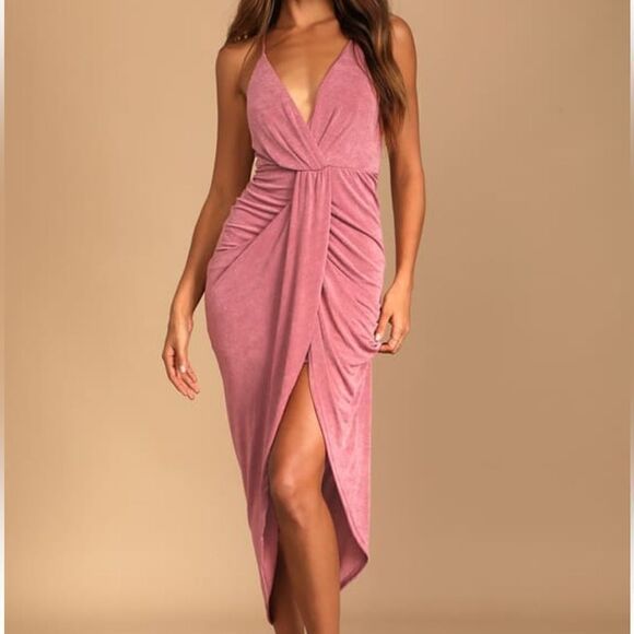 Lulu’s Dreamy Date Rose Pink Midi Dress - Picture 1 of 7